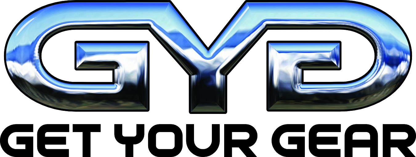 Glossy metallic logo with blue lightning and bold text.